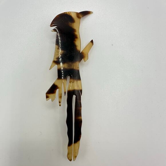 Antique vintage "faux" tortoise shell tortoiseshell carved bird brooch pin - Picture 1 of 6